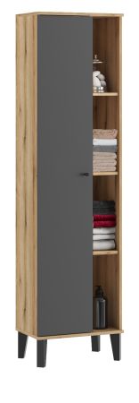 Badezimmer Hochschrank Torsby in grau und Evoke Eiche Badschrank 51 x 190 cm