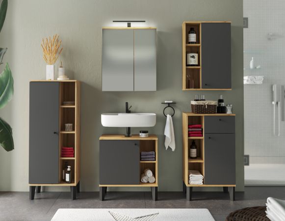 Badezimmer Hngeschrank Torsby in grau und Evoke Eiche Badschrank hngend 51 x 75 cm