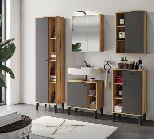 Badezimmer Hngeschrank Torsby in grau und Evoke Eiche Badschrank hngend 51 x 75 cm