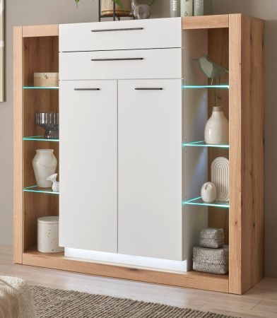 Highboard Rivian in wei matt und Evoke Eiche Kommode 141 x 139 cm