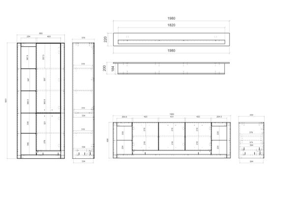 Wohnwand Rivian in wei matt und Evoke Eiche Wohnkombination Set 3-teilig 298 cm