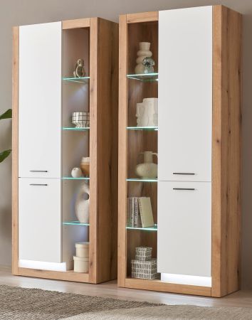 Vitrine Set 2-teilig Rivian in wei matt und Evoke Eiche 2 x Vitrinenschrank 180 x 195 cm