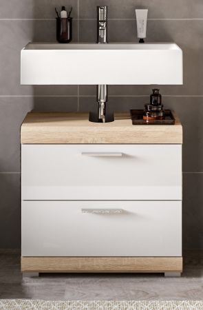 Badezimmer Waschbeckenunterschrank Mambo in wei Hochglanz und Sonoma Eiche Badschrank 60 cm