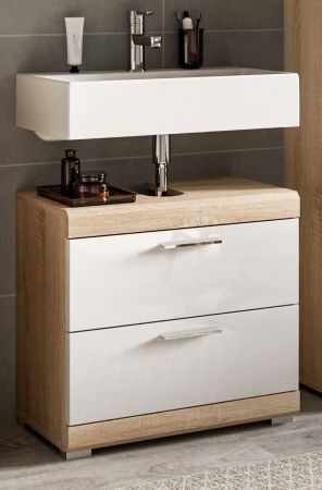 Badezimmer Waschbeckenunterschrank Mambo in wei Hochglanz und Sonoma Eiche Badschrank 60 cm