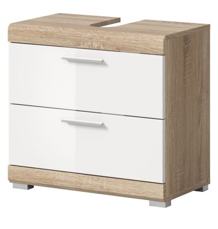 Badezimmer Waschbeckenunterschrank Mambo in wei Hochglanz und Sonoma Eiche Badschrank 60 cm