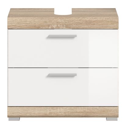 Badezimmer Waschbeckenunterschrank Mambo in wei Hochglanz und Sonoma Eiche Badschrank 60 cm