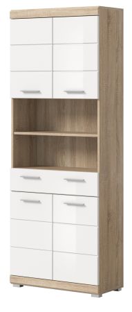 Badezimmer Hochschrank Mambo in wei Hochglanz und Sonoma Eiche Badschrank 74 x 191 cm