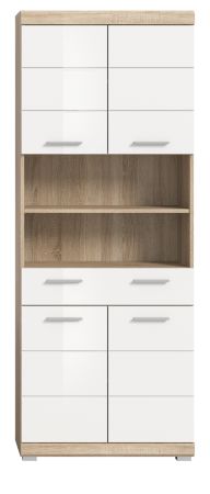 Badezimmer Hochschrank Mambo in wei Hochglanz und Sonoma Eiche Badschrank 74 x 191 cm