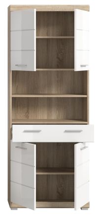 Badezimmer Hochschrank Mambo in wei Hochglanz und Sonoma Eiche Badschrank 74 x 191 cm