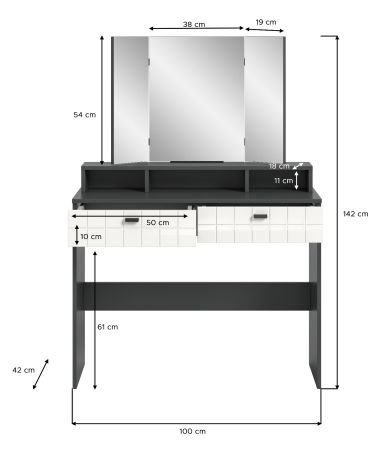 Schminktisch Hakon in wei Hochglanz und grau Kosmetiktisch mit Spiegel 100 x 142 cm