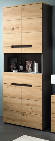 Badezimmer Hochschrank Cooper in Artisan Eiche und grau Badschrank 76 x 193 cm, Soft-Close