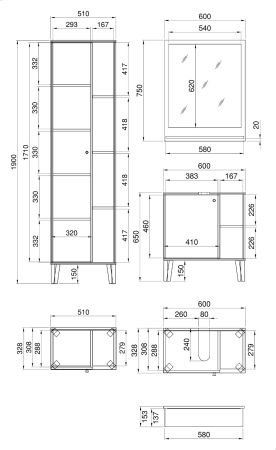 Badmbel Set 3-teilig Torsby in grau und Evoke Eiche Badkombination 121 x 190 cm