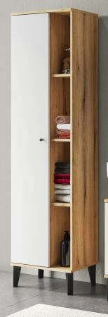 Badezimmer Hochschrank Torsby in wei und Evoke Eiche Badschrank 51 x 190 cm