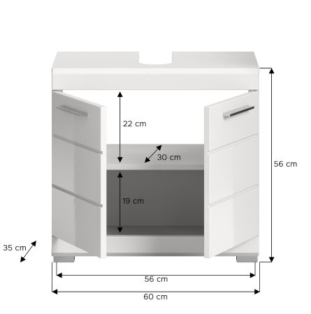 Waschbeckenunterschrank Shawn in wei Hochglanz Badezimmer Unterschrank 60 cm
