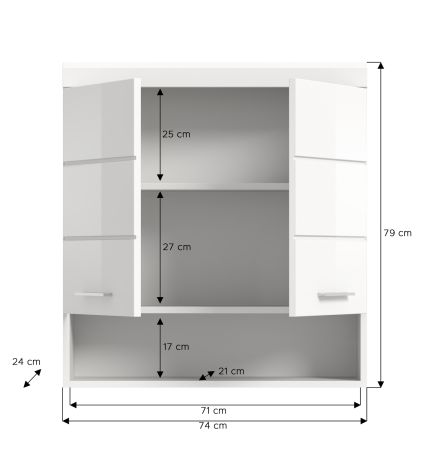 Badezimmer Hngeschrank Shawn in wei Hochglanz Badschrank hngend 74 x 79 cm