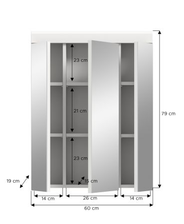 Badezimmer Spiegelschrank Shawn in wei Hochglanz Badschrank 3-trig 60 x 79 cm