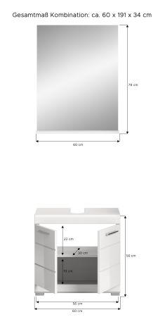 Badmbel Set 2-teilig Shawn in wei Hochglanz Badkombination 60 x 191 cm