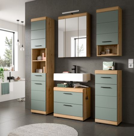 Badezimmer Hngeschrank Shawn in Salbei und Artisan Eiche Badschrank hngend 37 x 79 cm