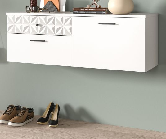 Schuhschrank Relief in wei Hochglanz mit 3-D Struktur Flurkommode hngend 110 cm