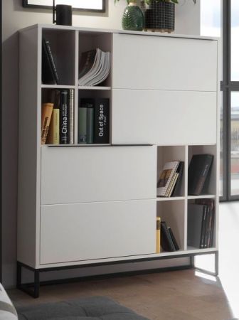 Highboard Lille in wei matt lackiert Kommode mit Metallgestell schwarz 100 x 149 cm