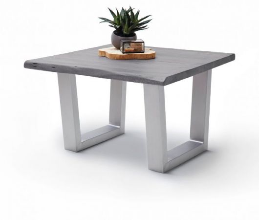 Couchtisch Cartagena in Akazie massiv grau lackiert Beistelltisch mit Edelstahl 75 x 75 cm Kufentisch