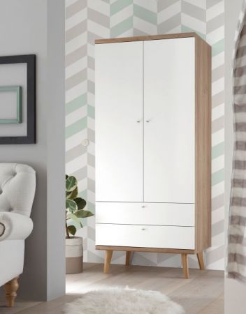 Kleiderschrank "Helge" in weiß und Eiche Riviera 80 cm