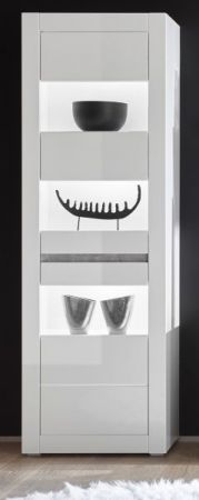 Vitrine Nobile in wei Hochglanz und Stone Design grau Vitrinenschrank 66 x 198 cm