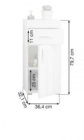 Badezimmer Unterschrank Blanche in wei Hochglanz Badschrank 36 x 80 cm