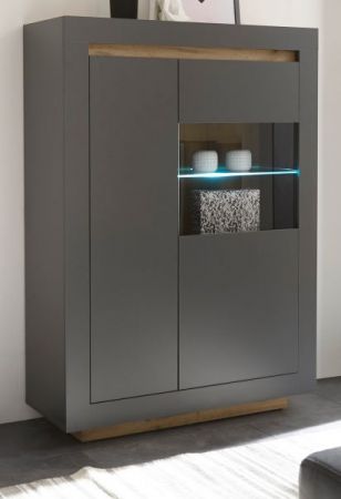 Vitrine Rooky in anthrazit und Wotan Eiche Wohnzimmer Esszimmer Highboard 96 x 136 cm