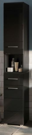 Badezimmer Hochschrank Leon in schwarz Hochglanz Badschrank 30 x 182 cm