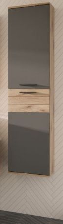 Badezimmer Hochschrank Tomaso in Nox Eiche und Basalt grau Badschrank 37 x 152 cm, Soft-Close