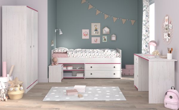 Parisot Kinder- und Jugendzimmer Smoozy26 in wei Kiefer mit blau oder pink Komplett-Set 4-teilig