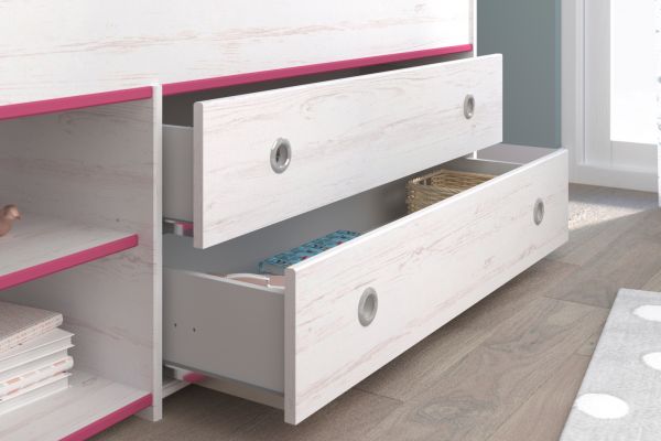 Parisot Kinder- und Jugendzimmer Smoozy26 in wei Kiefer mit blau oder pink Komplett-Set 4-teilig