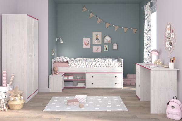 Parisot Kinder- und Jugendzimmer Smoozy26 in wei Kiefer mit blau oder pink Komplett-Set 4-teilig