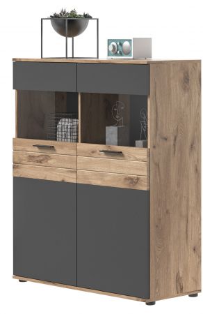 Highboard Tomaso in Nox Eiche und Basalt grau Wohn- und Esszimmer Anrichte 110 x 122 cm