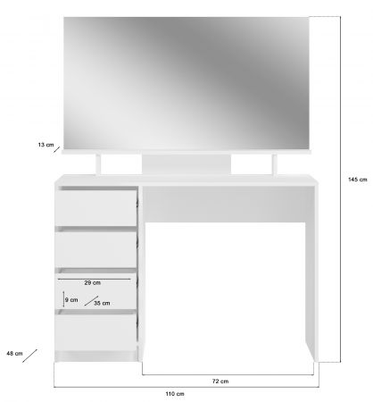 Schminktisch Adele in wei Hochglanz Kosmetiktisch mit Spiegel 110 x 145 cm