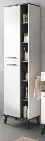 Badezimmer Hochschrank Linea in wei und anthrazit grau Badschrank skandinavisch 50 x 188 cm