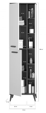 Badezimmer Hochschrank Linea in wei und anthrazit grau Badschrank skandinavisch 50 x 188 cm