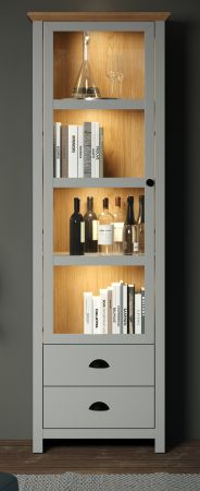 Vitrine Landside in grau und Eiche Artisan Landhaus Wohn- und Esszimmer Vitrinenschrank 65 x 201 cm