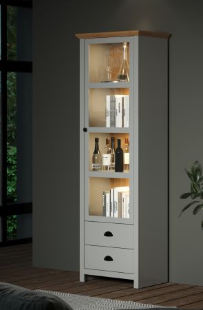 Vitrine Landside in grau und Eiche Artisan Landhaus Wohn- und Esszimmer Vitrinenschrank 65 x 201 cm