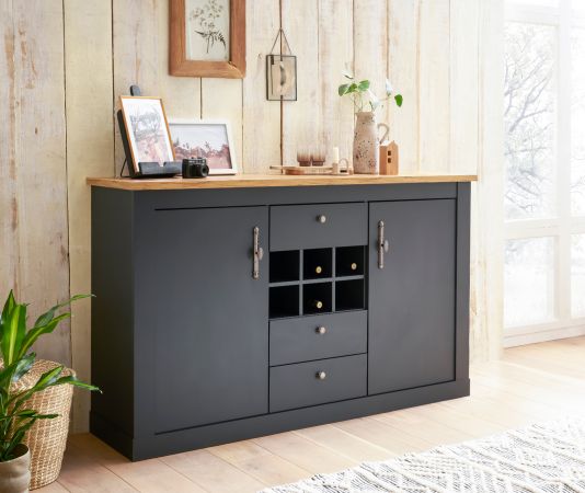 Sideboard Ribera in grau und Wotan Eiche Landhaus Wohn- und Esszimmer Kommode 169 x 104 cm