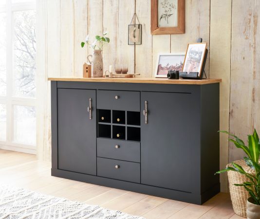 Sideboard Ribera in grau und Wotan Eiche Landhaus Wohn- und Esszimmer Kommode 169 x 104 cm