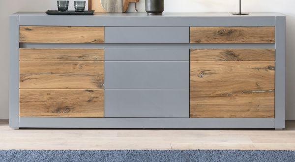 Sideboard Tamaris in Platingrau matt und Zinneiche Wohn- und Esszimmer Kommode 217 x 90 cm