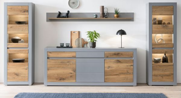 Sideboard Tamaris in Platingrau matt und Zinneiche Wohn- und Esszimmer Kommode 217 x 90 cm