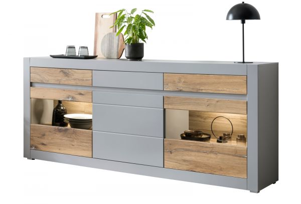 Sideboard Tamaris in Platingrau matt und Zinneiche Wohn- und Esszimmer Kommode 217 x 90 cm