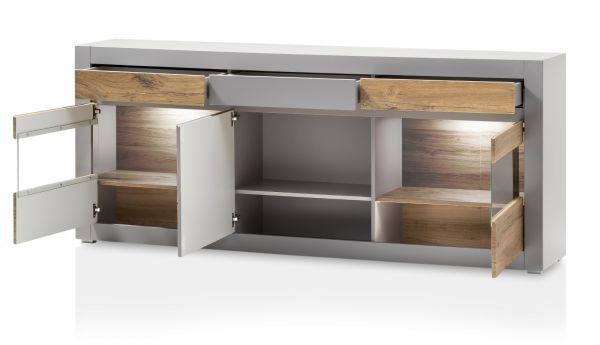 Sideboard Tamaris in Platingrau matt und Zinneiche Wohn- und Esszimmer Kommode 217 x 90 cm