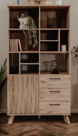 Highboard Douro in Schweden Eiche mit 3D-Reliefoptik Wohn- und Esszimmer Regalschrank 85 x 160 cm