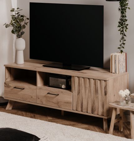 TV-Lowboard Douro in Schweden Eiche mit 3D-Reliefoptik TV Unterteil 140 x 50 cm