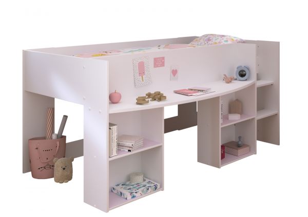 Parisot Hochbett Pirouette in wei mit grau oder rosa Kinder und Jugendzimmer Bett Liegeflche 90 x 200 cm