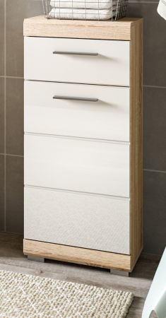 Badezimmer Kommode Mambo in wei Hochglanz und Sonoma Eiche Badschrank 37 x 88 cm